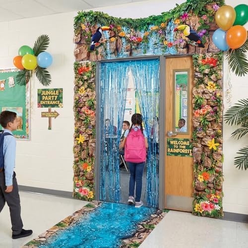 VitalCozy 7pcs Jungle Party Decorations Rainforest Door Backdrop - Image 4
