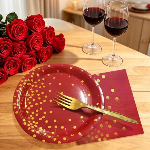 Red and Gold Paper Plates Napkins Party Supplies,Serves 35 Guests - Image 7