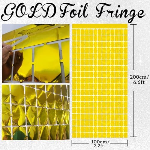 GOER Gold Party Backdrop Metallic Tinsel Foil Fringe Curtains Photo Booth for New Year's Eve Graduation Birthday Wedding Baby Shower Bachelorette Holiday Celebration Party Decorations (2 Packs) - Image 2