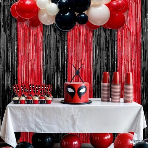 KatchOn Red and Black Fringe Curtain-3.2x8 Feet Pcs 2 Halloween Decorations - Image 2