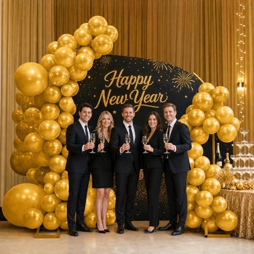 Balloon Arch Stand Kit Set with 145PCS Metallic Gold Balloons – Duty Metal Wedding Backdrop Frame with 8 Water Bags, Gold Semi-Open Arch for Birthday, Party Decorations Indoor Outdoor. - Image 6