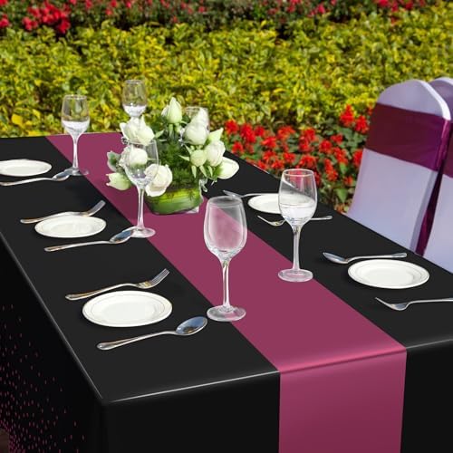6Pcs Black and Maroon Purple Tablecloth Party Decorations,Plastic Black Table Cloth Printed Maroon Purple Table Runner Disposable Rectangle Table Cover for Birthday Wedding Graduation Party,54x108Inch - Image 6