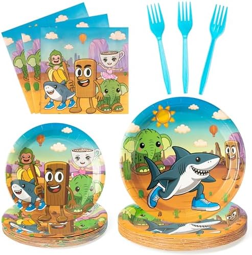 GaofanWai Italian Brainrot Party Tableware - 96PCS Brain Rot Paper Plate Set for Kids, Funny Cartoon Animal Party Decoration Dinnerware Napkin Fork for Brainrot Birthday Baby Shower Supply, 24 Guests by GaofanWai