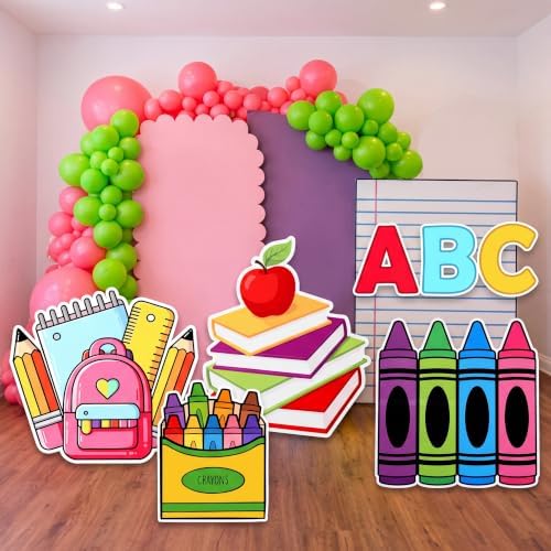 Honoson 5 Pcs Large 32" Back to School Decorations Cardboard Cutouts Standup, Preschool Kindergarten Crayon ABC Alphabet Pencil Backdrop Photo Prop Party Yard Sign for First Day of School Classroom - Image 5