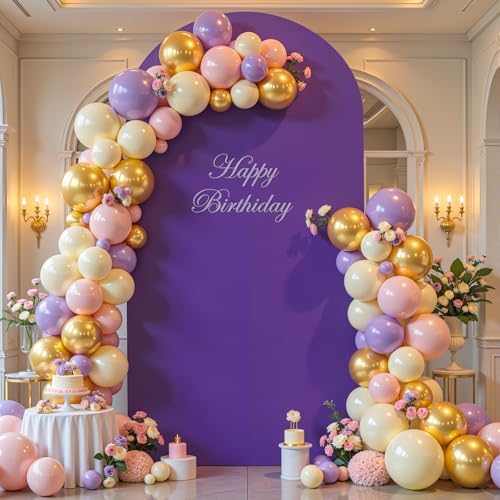 7.2 ft Arch Backdrop Cover Purple - Double-Sided Spandex Arch Covers Stretchy Backdrop for Balloon Arches Birthday Party Baby Shower Banquet Wedding Photo Background - Image 4