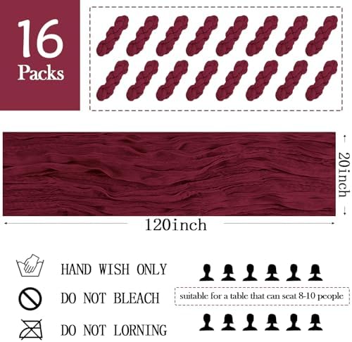 16 Pack Burgundy Cheesecloth Table Runner 20 x 120 inch Gauze Table Runners 10 FT Long,Semi Sheer Boho Cheese Cloth Fabric Table Runner Bulk for Party,Wedding,Baby Shower,Bridal Shower Decoration - Image 2