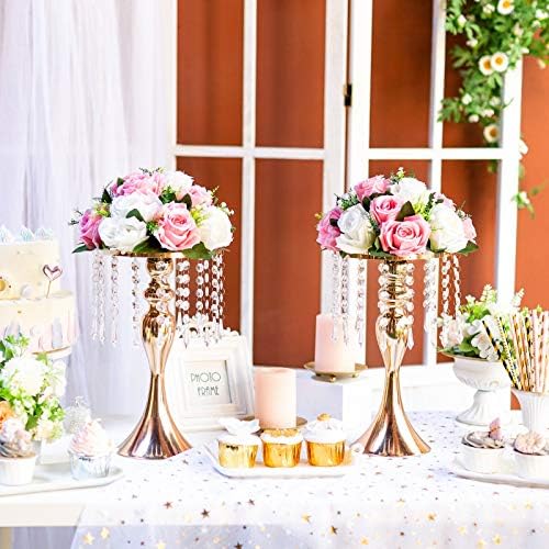 Sziqiqi Gold Floral Centerpiece Riser with Crystal Beads, 2Pcs, 13.8in - Image 2