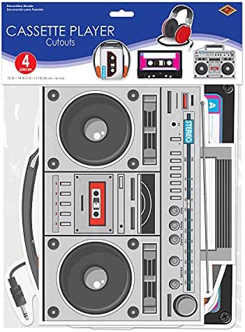 Beistle 4 Piece Paper I Love The 80’s Cassette Player Cut Outs Retro 1980’s Party Supplies Music Theme Wall Decorations, 12" - 14", Multicolored - Image 3
