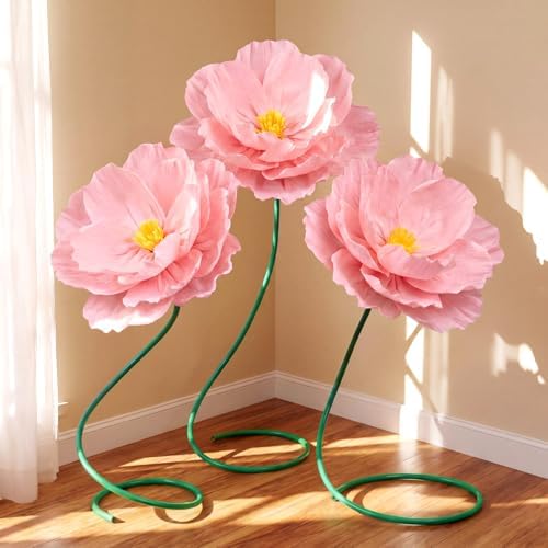 3 Pcs 5ft Large Paper Soft Pink Poppy Flower Giant Artificial Poppy by Maysing