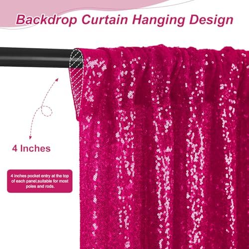 4 Pieces 2FTx8FT Fuchsia Sequin Backdrop Curtain Panels Stage Backdrop Background for Christmas Party Decoration Wedding Party Background Drapes - Image 2