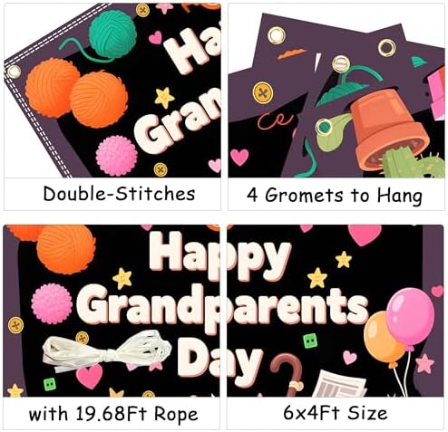 Grandparents Day Backdrop 6x4Ft Grandparents Day Decorations Photo Booth Props School Event Retirement Love Grandma Grandpa Background Family Gatherings Photography Wall Decor - Image 3