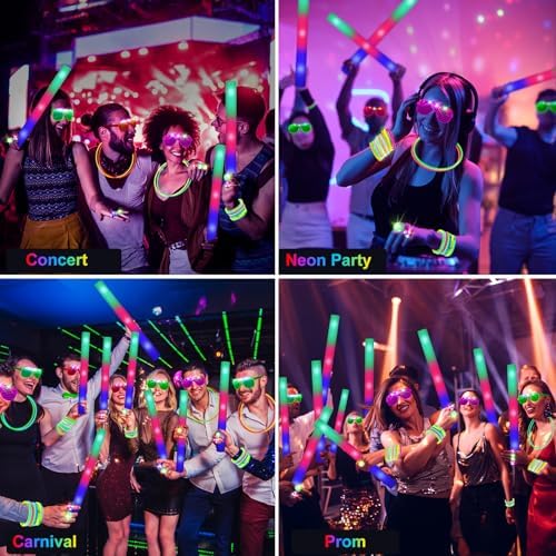 OLUPP 150 PCS Glow in the Dark Party Supplies, 16 Foam Sticks, 16 LED Glasses, 100 Glow Sticks and 18 Finger Lights for Halloween Party Favors, Wedding, Birthday, Concert, New Year, Carnivals, Raves - Image 3