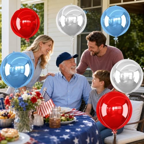 Red Blue Silver Round Foil Balloons Birthday Prom Decor 22 Inch 6 Pcs - Image 4