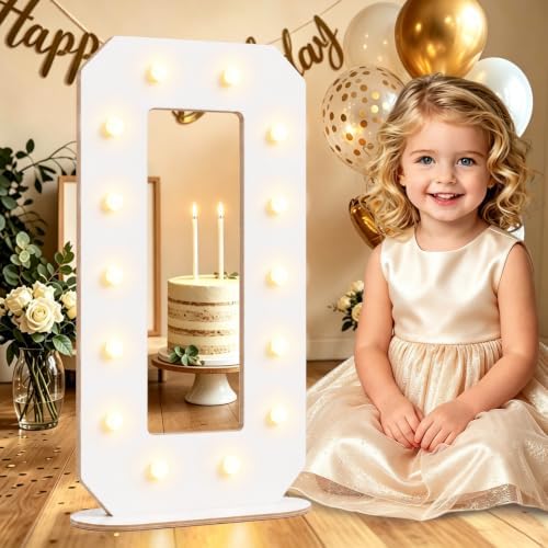 Pooqla 10th Birthday Decorations, 17.3 in White Wooden Light Up Numbers 0 by Pooqla