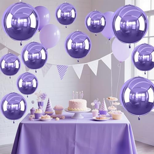 12PCS Purple Round Foil Balloons 22" 15" 10" Large Metallic Balloons - Image 4