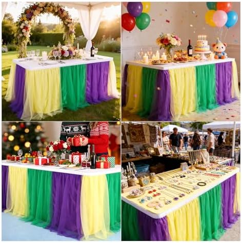 THARAHT Tulle Table Skirt 6FT 180CM Long for Rectangle Tables Round Tables Ruffle Desk Skirt for Princess Girls Birthday Party Cake Dessert Decorations Table Skirt - Image 6