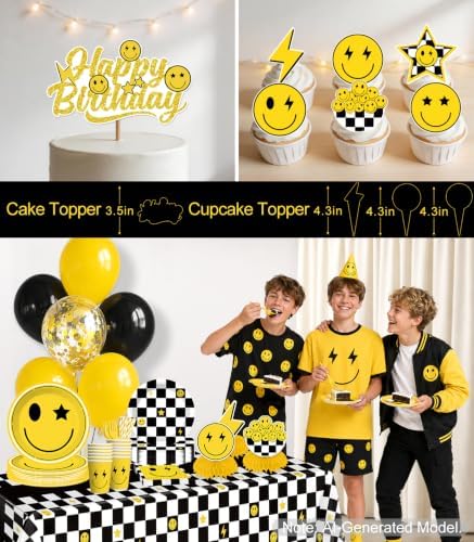 197Pcs Smiley Face Birthday Decorations Tableware Set, 20 Serves - Image 6