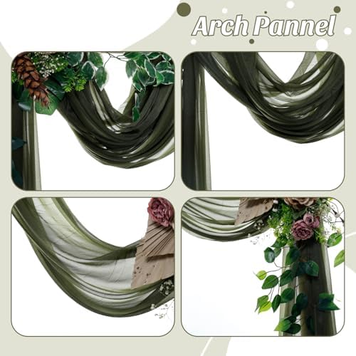 Pack of 2 Wedding Arch Drape Panel Fabric 30" x 50ft - Olive Green - Image 5