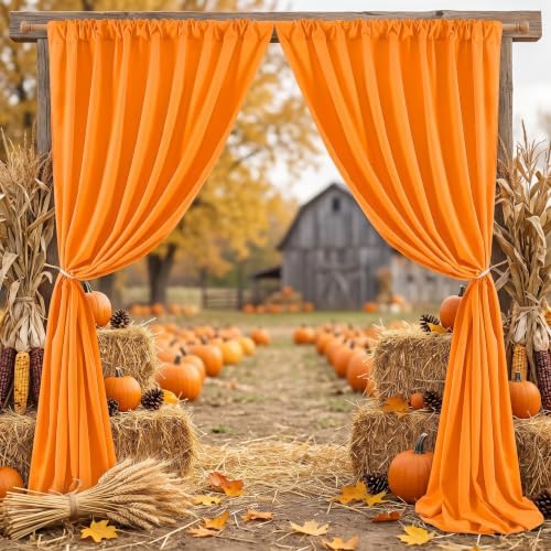 Orange Backdrop Curtains 10ftx10ft Halloween Polyester Photo Drapes - Image 2