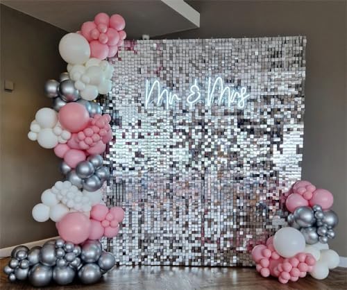 Silver Shimmer Wall Backdrop, 12pcs Sequin Panels - Image 2