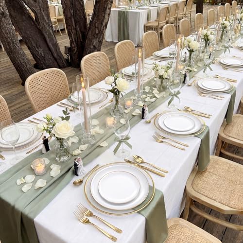KIRE 200PCS Gold Plastic Plates - Disposable Plates for Party - White Plastic Plates with Gold Rim Include 100 for Dinner and 100 for Dessert/Salad in Wedding/Party/Halloween/Thanksgiving - Image 6