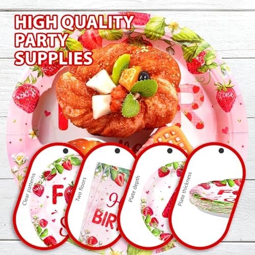 Grencian 96Pcs Strawberry 4th Birthday Party Decoration, Serve 24 - Image 6
