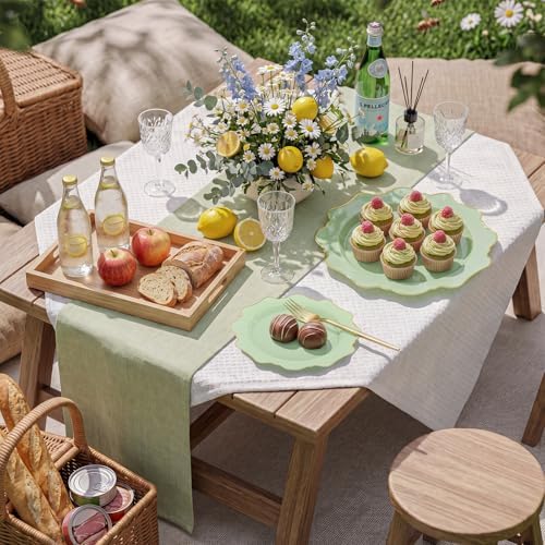 WDF 175Pcs Sage Green Plastic Plates With Gold Rim - Disposable Sage Green Plates 25guest Disposable Dinnerware Ideal for Party/Wedding/Holidays - Image 3