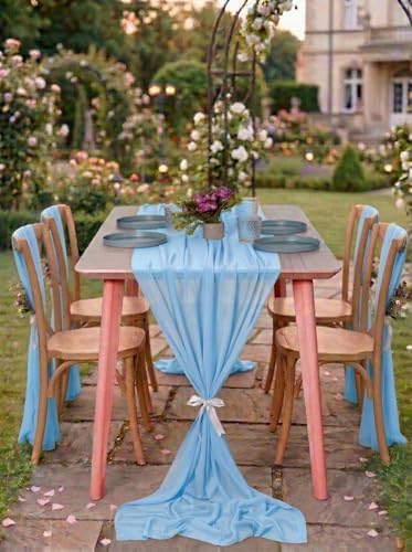 Pack of 5 Chiffon Table Runners 29 x 120 Inch, 14FT Long - Turquoise - Image 4