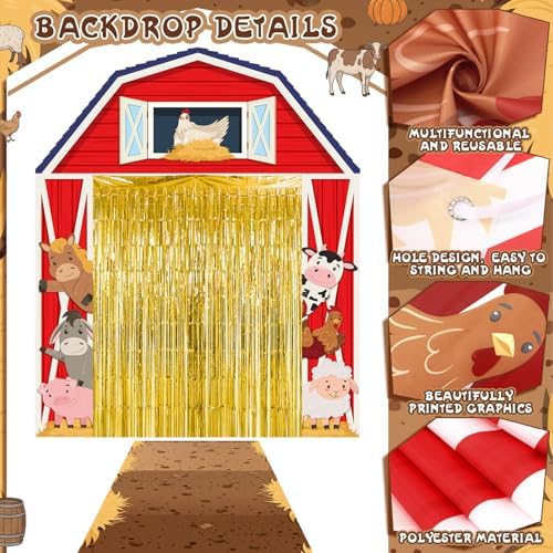 VitalCozy 7 Pcs Farm Theme Party Decorations Awning Banner Rug Backdrop - Image 3
