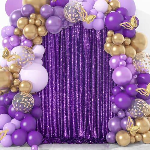 Purple Sequin Backdrop 2 Pieces 2ftx8ft Wedding Glitter Curtain Backdrop Arch Fabric Drapes for Baby Shower Birthday Party Decoration - Image 6