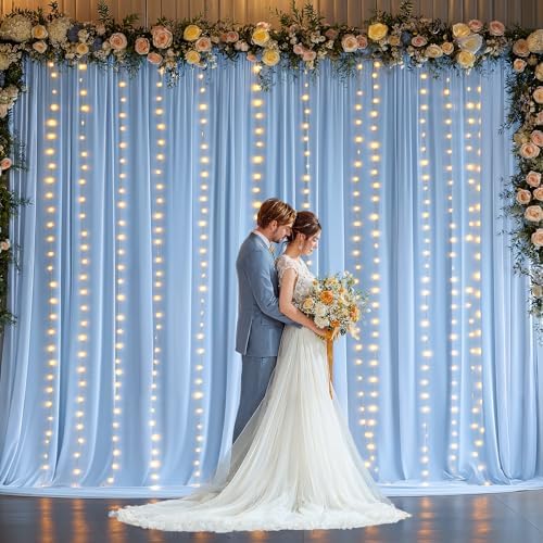 20 x 10ft Baby Blue Backdrop Curtains with Lights String - Image 3