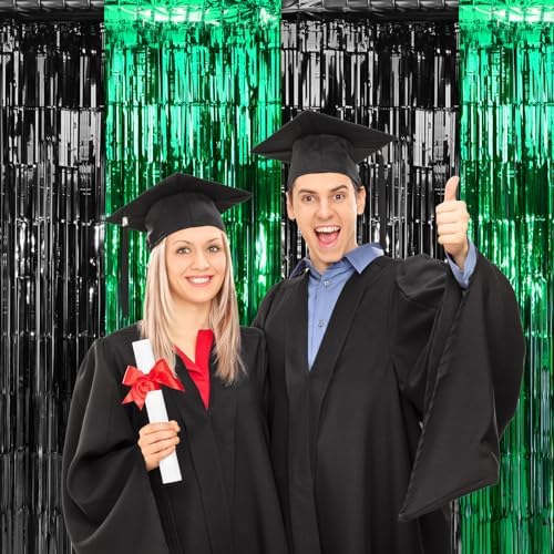 6Pack 3.3Ft x 6.6Ft Graduation Foil Fringe Curtain Backdrop Decorations, Green Black Metallic Tinsel Foil Streamers Curtain Photo Booth Background for Graduation Prom Wedding Birthday Party Decoration - Image 7