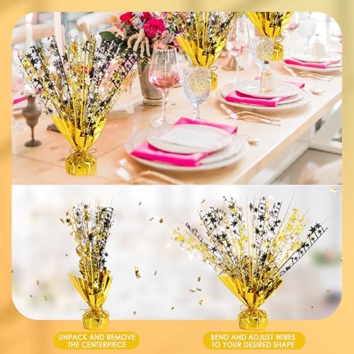 6 Pack Metallic Foil Spary Centerpieces for Tables, Gold Silver Black Centerpieces for Tables Decorations, Star Brust Table Centerpieces for Birthday Graduation Wedding Baby Shower Party - Image 2