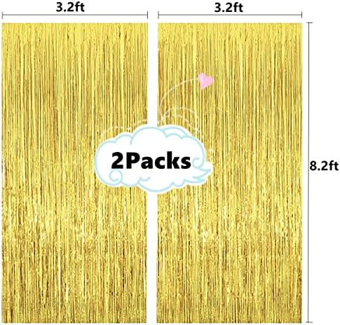2 Pcs 3.2ft x 8.2ft Shiny Gold Metallic Tinsel Foil Fringe Curtains Photo Booth Backdrop for Birthday Wedding Holiday Celebration Bachelorette Party Decorations - Image 2