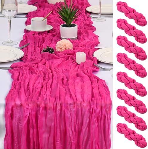 8 Pack Hot Pink Cheesecloth Table Runner 17x108 inch Rustic Gauze Table Runner Sheer Boho Fabric Cheese Cloth Table Runner for Wedding Party Baby Bridal Shower by Unknown