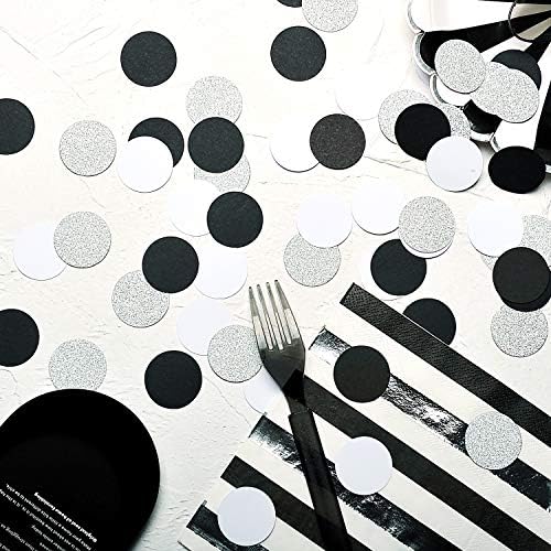 MOWO Silver Glitter, Black and White Confetti Circle Dots, 1.2 inch - Image 3