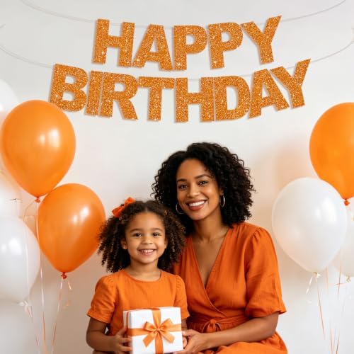 BEISHIDA Pre-Strung Glitter Orange Happy Birthday Banner Party Sign Decor - Image 4