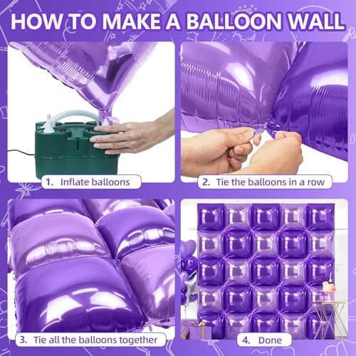 NISOCY 25PCS Purple and Light Purple Square Foil Balloons Wall Backdrop - Image 4