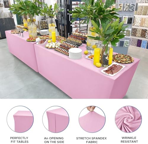Rectangle Spandex Fitted Tablecloths For Vendor 2 Pcs 48X24 Inch Pink - Image 3