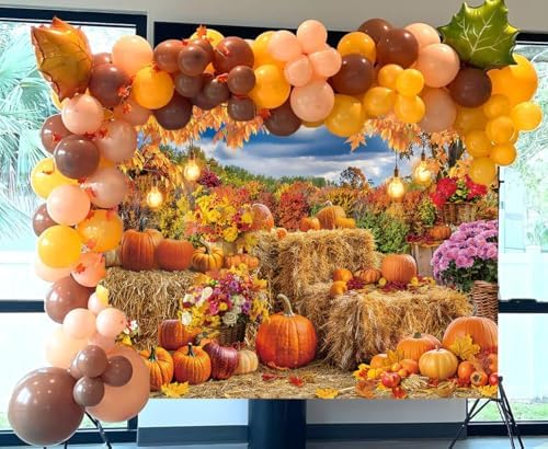 Autumn Harvest Backdrop Fall Farm Pumpkin Hay Bale Photography Background - Image 5
