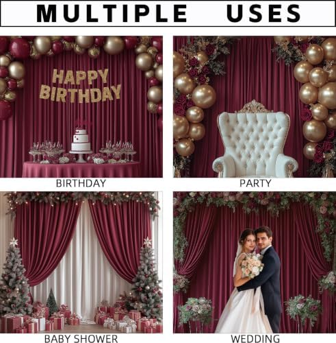 30x10FT Burgundy Backdrop Curtains for Wedding Parties, Wrinkle Free Photo Backdrop Curtains for Wedding Birthday Party Baby Shower, Fabric Drape with Rod Pockets 5ft x 10ft, 6 Panels - Image 4