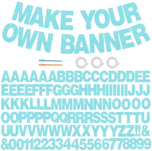 BEISHIDA 116 PCS A-Z DIY Letter Banner Kit Make Your Own Banner Including 111 Letters and Numbers 3 Rope and 2 Threading Device,Customized for Birthday Graduation Wedding Decor Glitter Teal Blue by Beishida