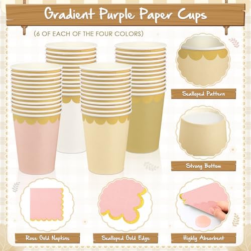 Mimorou 169 Pcs Rose Gold Plates Napkins Cups Flatware Set - Image 4