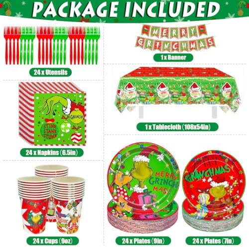 122Pcs Christmas Party Decorations Merry Christmas Party Supplies Tableware Set with Banner Plates Napkins Cups Tablecloth Forks Serve 24 - Image 2