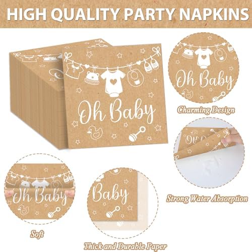96Pcs Baby Shower Birthday Party Plates and Napkins Neutral Theme Party Supplies Boho Baby Paper Dessert Plates Brown Disposable Tableware for Kids Birthday Baby Shower Decoration Serve 24 - Image 4