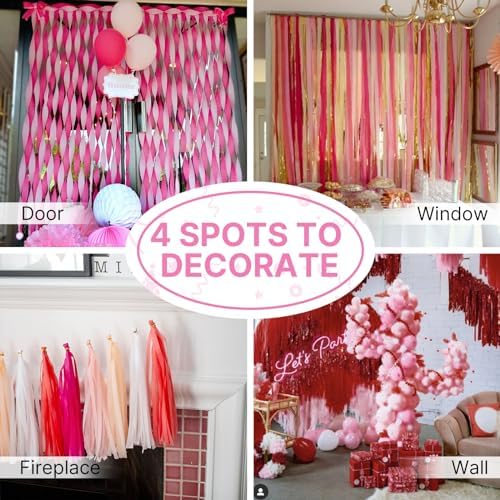 PartyWoo Pink Crepe Paper Streamers 4pcs 328 FT Red Hot Red Streamers - Image 5