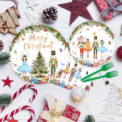 96 Pieces Christmas Ballet Party Tableware Set – Festive Disposable Dinnerware with Paper Plates, Napkins, and Plastic Forks – Winter Fairy Tale Theme for Christmas Birthdays Parties – Serves 24 - Image 4