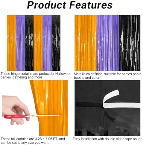 ZATAYE 2 Pack Orange Purple Black Halloween Foil Curtain Decorations - Image 4