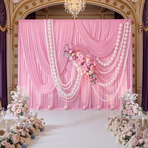 10ft x 10ft Wrinkle Free Pink Backdrop Curtains for Parties, Polyester Baby Pink Backdrop Drapes 2 Panels 5x10ft for Wedding Girl Birthday Party Photography Background - Image 3