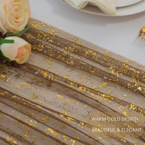 Snowkingdom 6Pcs 10Ft Coffee Gold Gauze Sheer Table Runner - Image 3